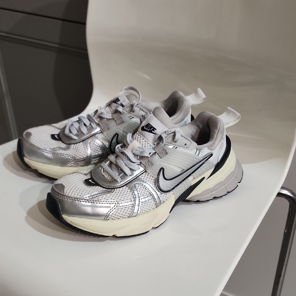 Nike Metallic Silver and Cream Sneakers